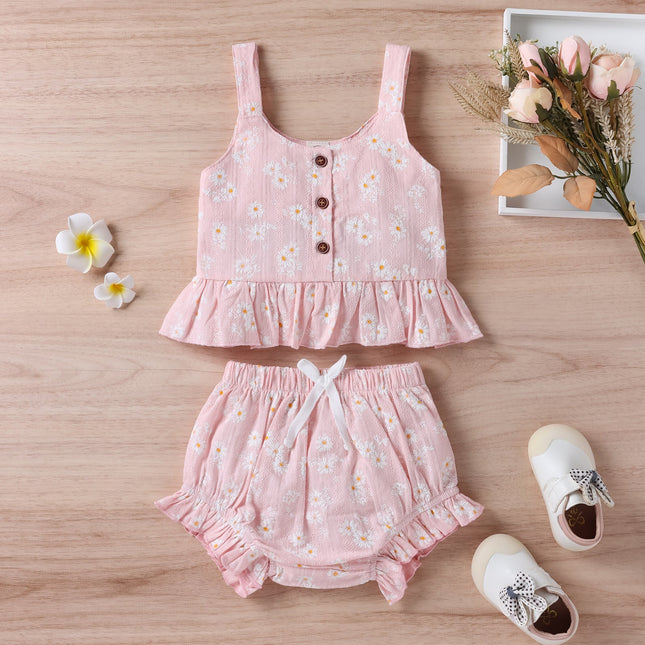 Baby Girl Floral Print Ruffle Hem Design Tops Combo Shorts Sets by MyKids-USA™