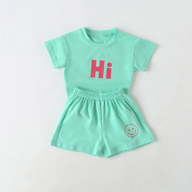 Baby Smiley & Slogan Print Tops Combo Shorts Korean Style Sets by MyKids-USA™