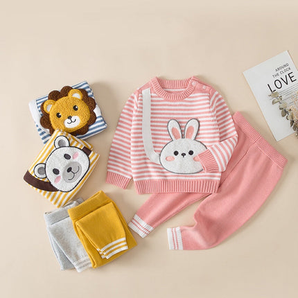 Baby Cartoon Bunny & Striped Graphic Pullover Sweater Combo Trousers 2 Pieces Sets by MyKids-USA™
