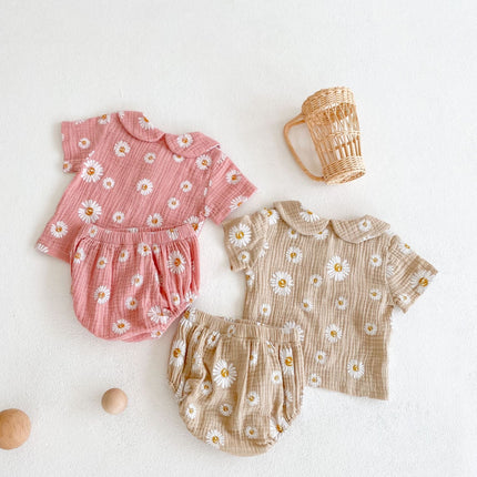 Baby Girl Floral Print Doll Collar Design Neck Buttoned Tops Combo Shorts Sets by MyKids-USA™
