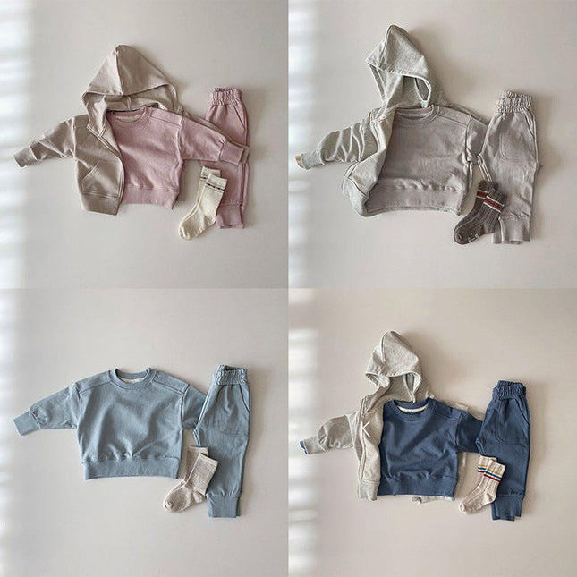 Baby Boy And Girl Solid Color Pullover Hoodies Combo Pants Pieces Sets by MyKids-USA™