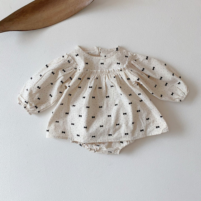 Baby Girl Bow & Polka Dot Graphic A-Line Long Sleeves Shirt Combo Triangle Shorts 1 Pieces Sets by MyKids-USA™