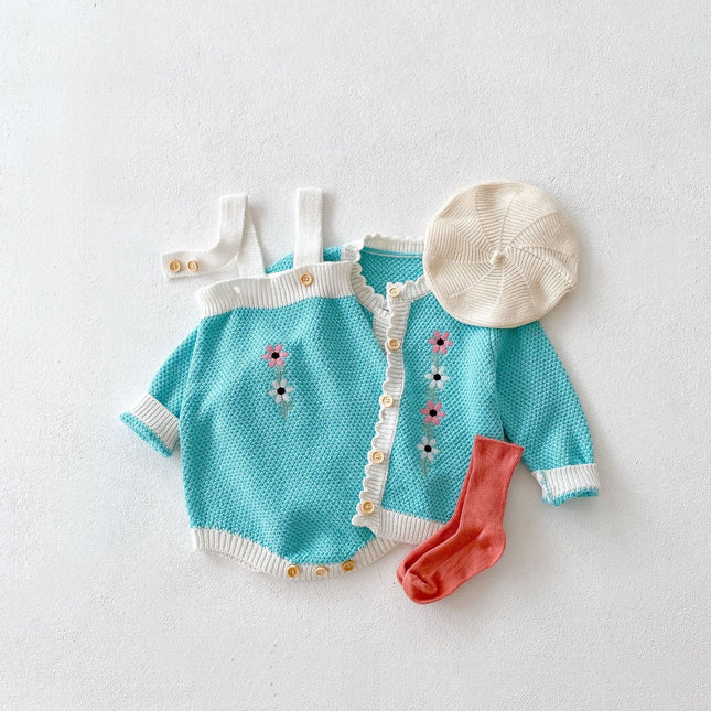 Baby Girl Flower Embroidered Graphic Contrast Bodysuit & Cardigan 1-Pieces Sets by MyKids-USA™