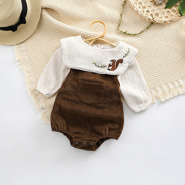 Baby Embroidered Pattern Lapel Cotton Shirt Combo Corduroy Strap Onesies Sets by MyKids-USA™