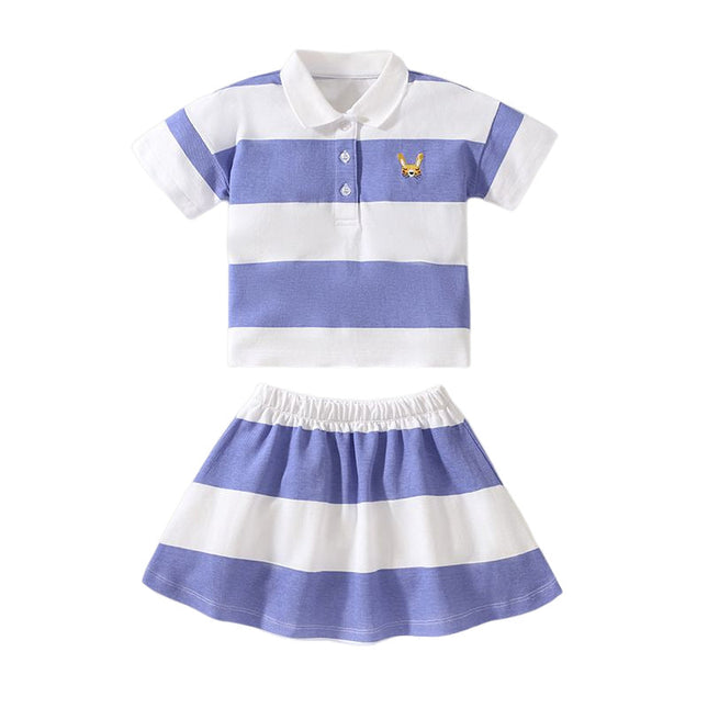 Baby Girl Striped Pattern Polo Neck Shirt With Skirt Sets In Summer by MyKids-USA™