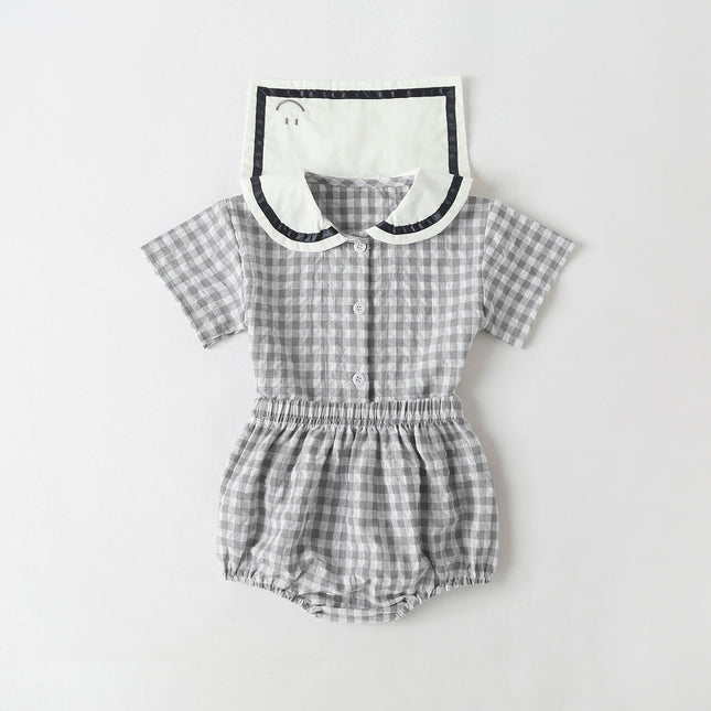 Baby Girl 1pcs Plaid Pattern Contrast Tape Lapel Design Combo Shorts Sets by MyKids-USA™