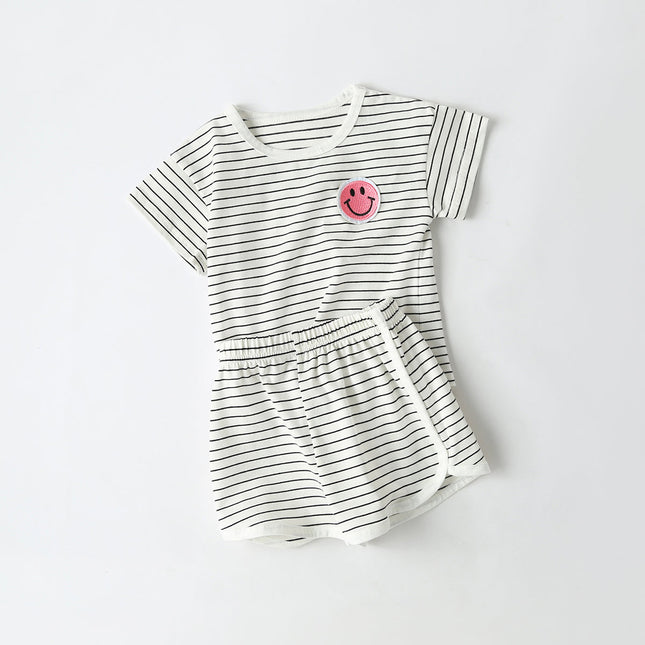 Baby Smiley Patched Pattern Striped Graphic Tee Combo Shorts Sets by MyKids-USA™