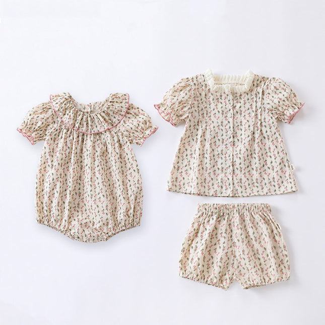 Baby Ditsy Flower Graphic Puff Sleeves Onesie&Sets by MyKids-USA™
