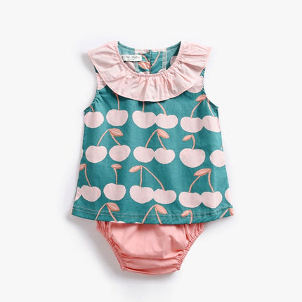 Baby Girl Cherry Print Ruffle Design O-Neck Tops Combo Shorts Sets In Summer by MyKids-USA™