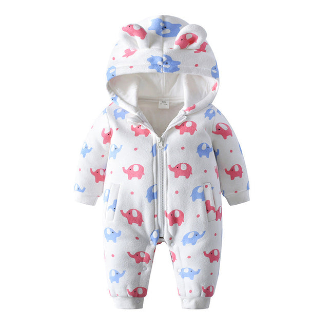 Baby Cartoon Elephant Pattern Zipper Front Design Rompers With Hat by MyKids-USA™