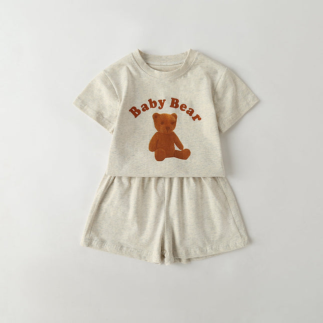 Baby Cartoon Animal & Slogan Pattern Short Sleeved Tee Combo Solid Shorts Sets by MyKids-USA™