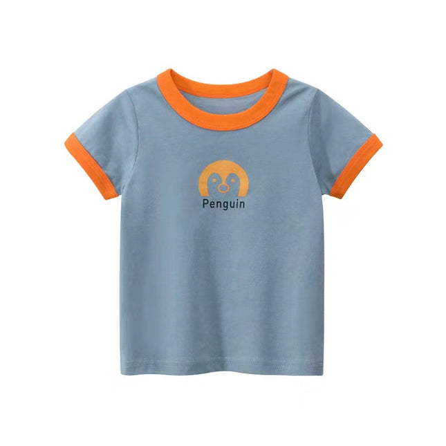 Baby Girls Animal Print Pattern Color Patchwork Design Round Neck Short-Sleeved Tops by MyKids-USA™