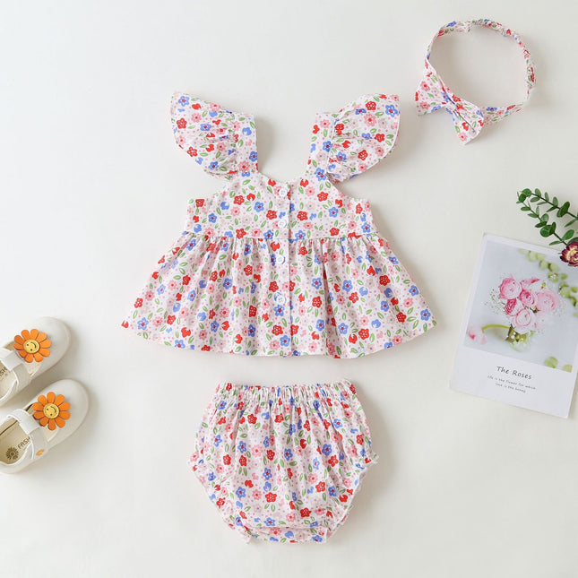 Baby Girl Little Floral Print Sleeveless Dress Combo Short Pants In Sets by MyKids-USA™