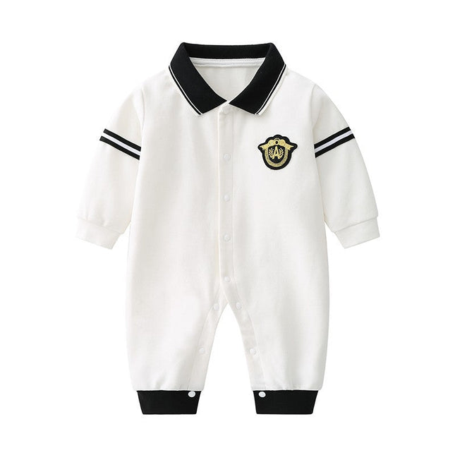 Baby Boy Logo Patched Pattern Quarter Button Design Lapel College Style Romper by MyKids-USA™