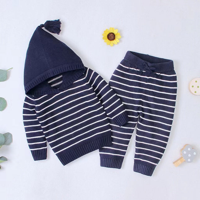 Baby 1pcs Striped Pattern Knitted Hoodie With Hat & Pants Warm Sets by MyKids-USA™