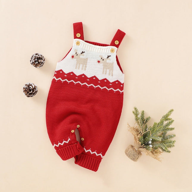 Baby Christmas Elk Pattern Srappy Design Sweater Rompers by MyKids-USA™