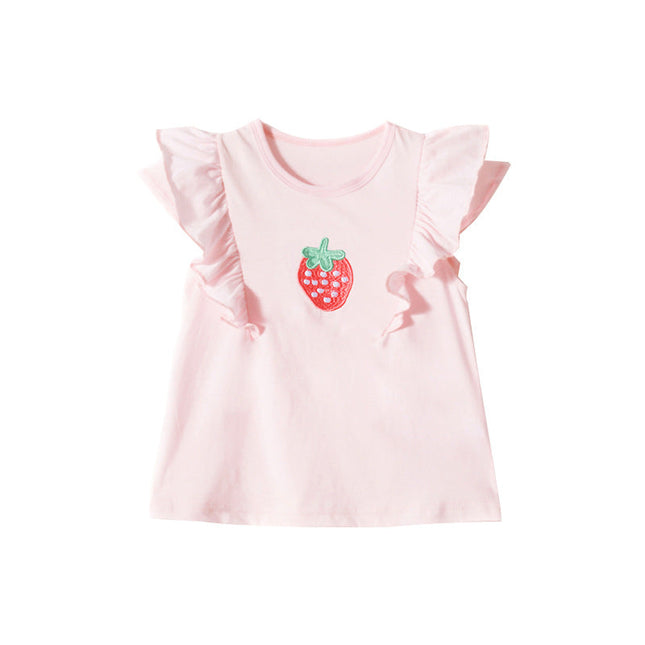 Baby Girl 1pcs Strawberry Embroidered Graphic Ruffle Tops Combo Striped Shorts Sets by MyKids-USA™