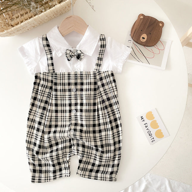 Baby Boy Plaid Pattern Polo-Neck Rompers by MyKids-USA™