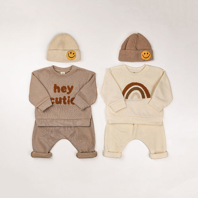 Baby Rainbow & Letter Graphic Hoodies And Pants Sets by MyKids-USA™