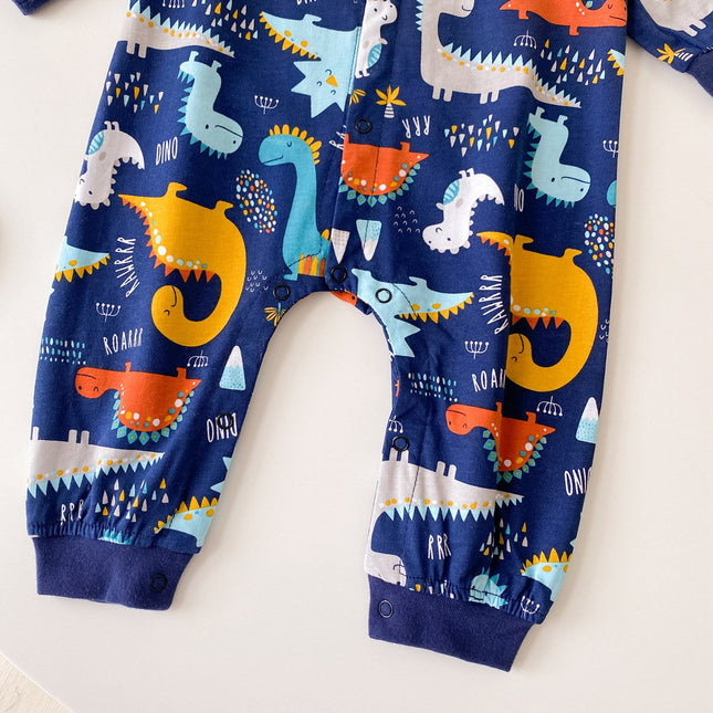 Baby Boy Cartoon Animals Graphic Snap Button Front Design Long Sleeved Romper Jumpsuit by MyKids-USA™