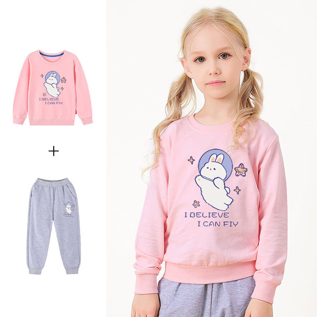 Baby Girl Cute Bunny Graphic Hoodie Combo Loose Trousers Soft Cotton Sets by MyKids-USA™