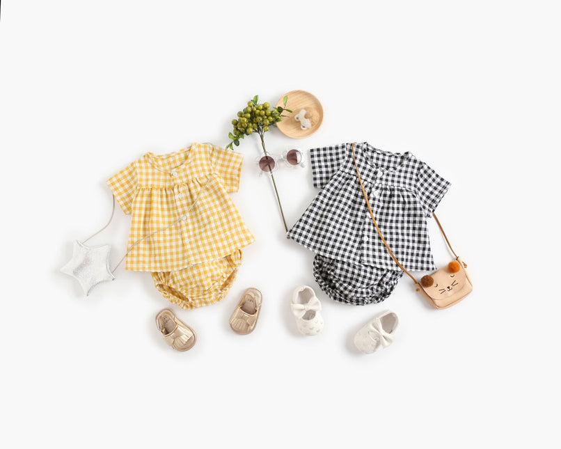 Baby Girl Plaid Pattern Single Breasted Design Shirt Combo Shorts Sets by MyKids-USA™