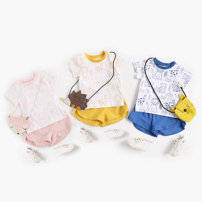 Baby Animal Print Pattern Color Matching Design T-Shirt Combo Solid Shorts Sets by MyKids-USA™