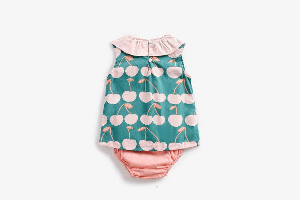 Baby Girl Cherry Print Ruffle Design O-Neck Tops Combo Shorts Sets In Summer by MyKids-USA™