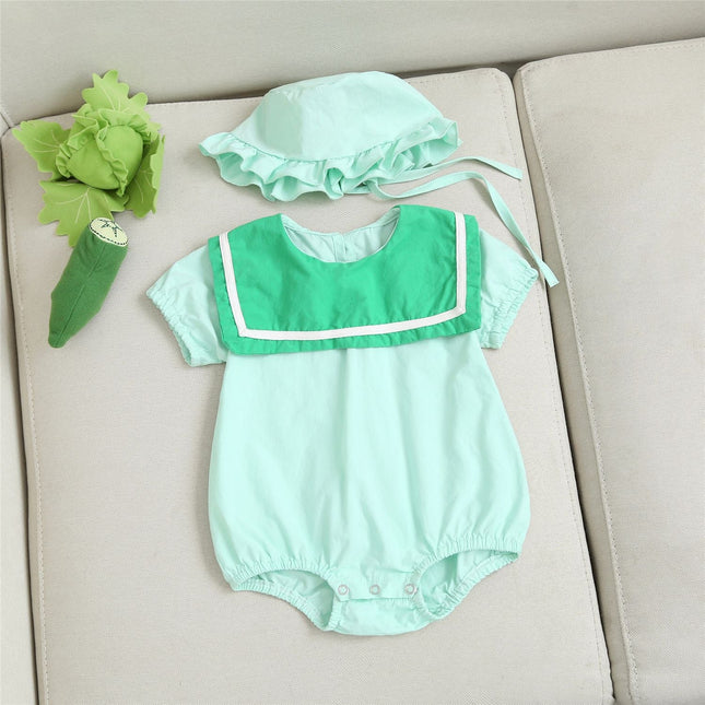 Baby 1pcs Puff Sleeves Contrast Tape Lapel College Style Onesies by MyKids-USA™