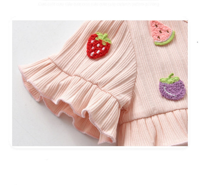 Baby Girls Fruit Embroidered Graphic Lace Sleeve Onesies & Headband by MyKids-USA™