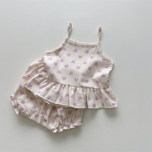 Baby Girl Heart Pattern Sling Tops With Shoers Sets by MyKids-USA™