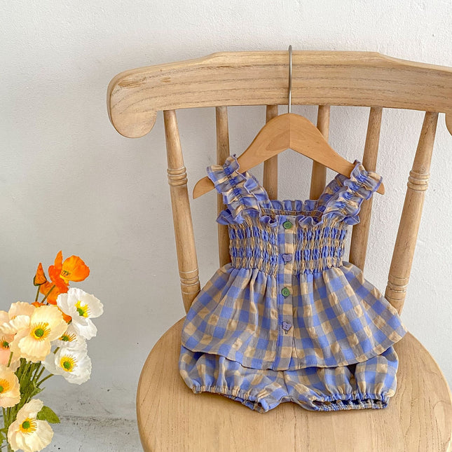 Baby Plaid Pattern Sling Blouses With Shorts Summer Sets by MyKids-USA™