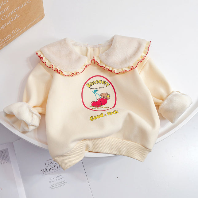 Baby Girl Cartoon Print Pattern Fleece Doll Neck Hoodies by MyKids-USA™