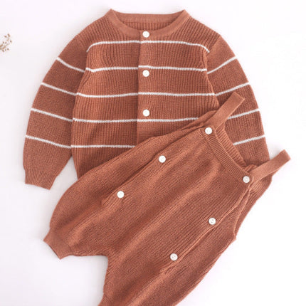Baby Solid Color Knit Romper Combo Striped Graphic Cardigan Sets by MyKids-USA™