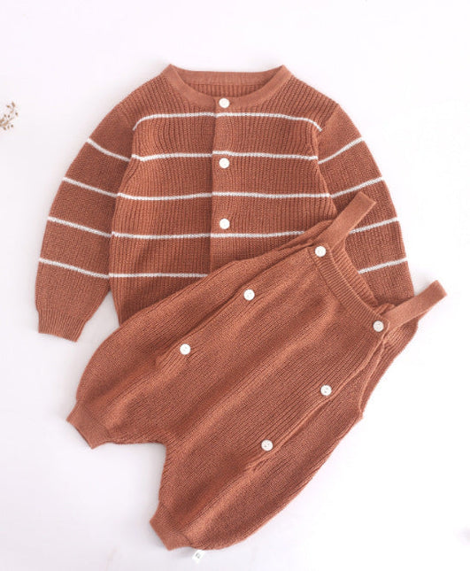 Baby Solid Color Knit Romper Combo Striped Graphic Cardigan Sets by MyKids-USA™