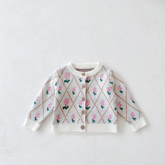 Baby Girl 1pcs Allover Roses Embroidered Graphic Crotch Bodysuit & Cardigan Handmade Knitted Sets by MyKids-USA™