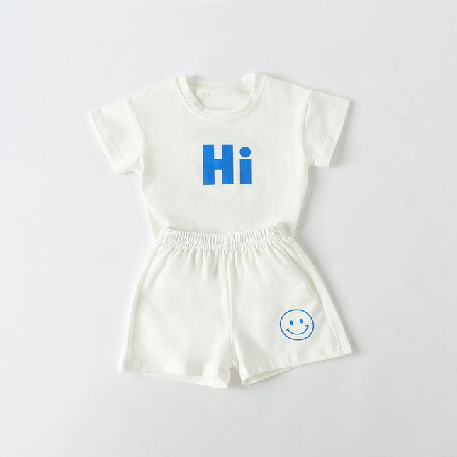 Baby Smiley & Slogan Print Tops Combo Shorts Korean Style Sets by MyKids-USA™