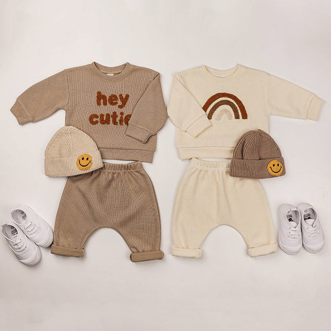 Baby Rainbow & Letter Graphic Hoodies And Pants Sets by MyKids-USA™