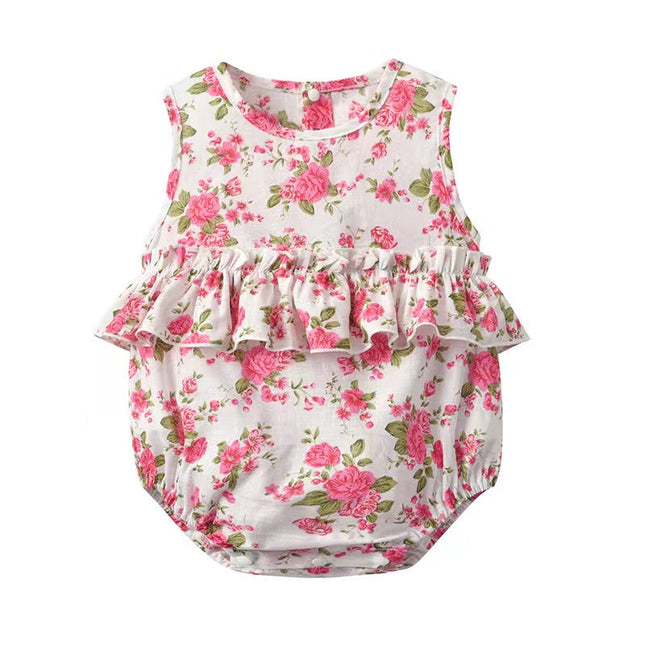 Baby Girl Floral Print Graphic Ruffle Design Sleeveless Onesies & Headband by MyKids-USA™