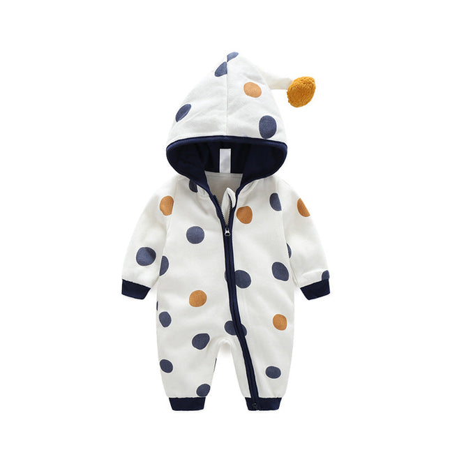 Baby Polka Dot Pattern Button Front Design Fleece Warm Rompers With Hat by MyKids-USA™
