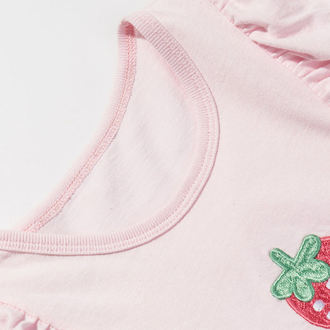 Baby Girl 1pcs Strawberry Embroidered Graphic Ruffle Tops Combo Striped Shorts Sets by MyKids-USA™