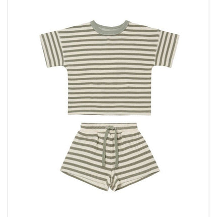Baby Striped Pattern Color Matching Design Round Collar Short-Sleeved Top Combo Shorts Soft Sets by MyKids-USA™
