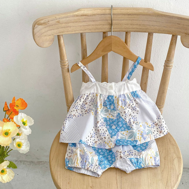 Baby Floral Pattern Patchwork Sling Tops With Shorts Sets by MyKids-USA™