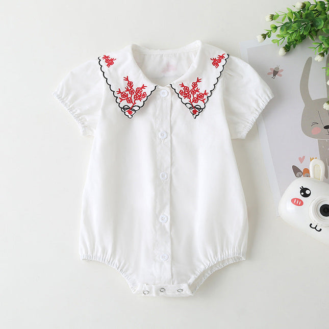 Baby Girl Embroidered Pattern Bubble Sleeve Design Short-Sleeved Cardigan Onesies by MyKids-USA™