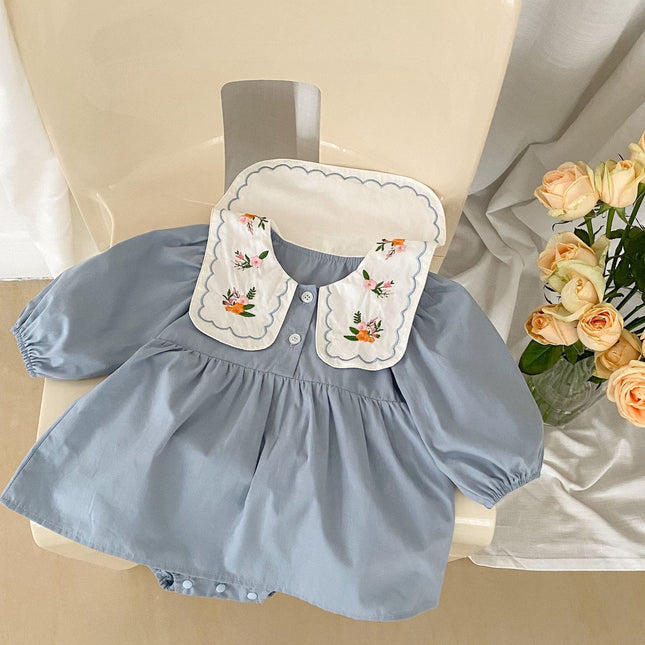 Baby Girl Solid Color Embroidered Doll Neck Beautiful Onesies Dress by MyKids-USA™
