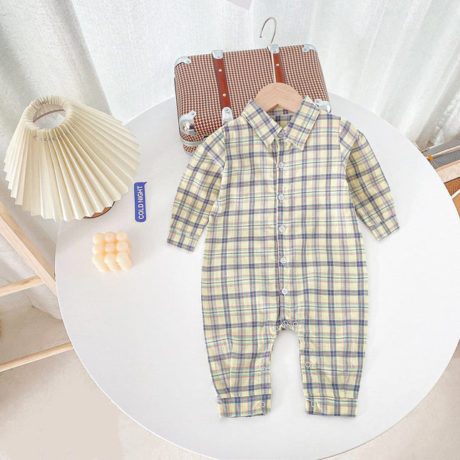Baby Boy Classic Plaid Pattern Lapel Design Long Sleeve Rompers by MyKids-USA™