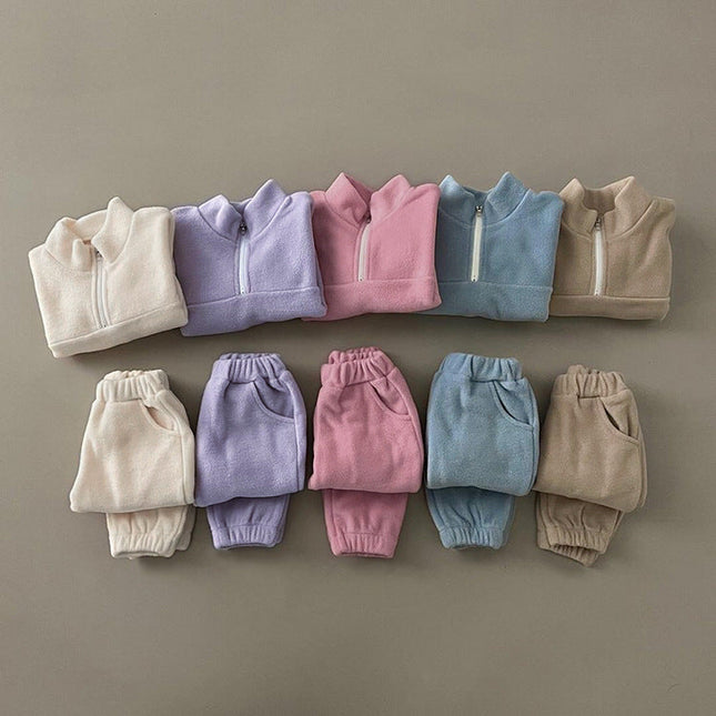 Baby Solid Color Double Sided Fleece Stand Collar Sweater Sets by MyKids-USA™