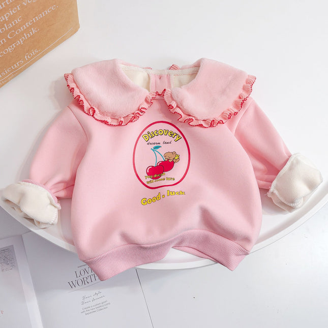 Baby Girl Cartoon Print Pattern Fleece Doll Neck Hoodies by MyKids-USA™