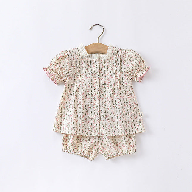 Baby Ditsy Flower Graphic Puff Sleeves Onesie&Sets by MyKids-USA™