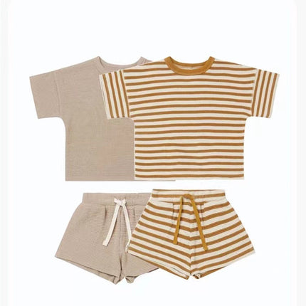 Baby Striped Pattern Color Matching Design Round Collar Short-Sleeved Top Combo Shorts Soft Sets by MyKids-USA™